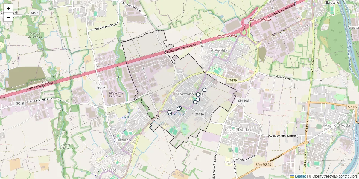 Mappa dettagliata del trasporto pubblico a Trezzano Rosa con linee autobus, tram e collegamenti