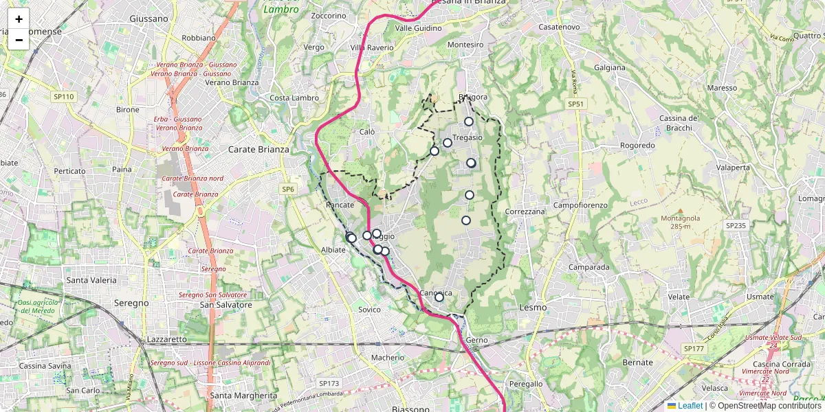 Mappa dettagliata del trasporto pubblico a Triuggio con linee autobus, tram e collegamenti