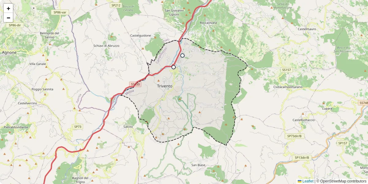 Mappa dettagliata del trasporto pubblico a Trivento con linee autobus, tram e collegamenti