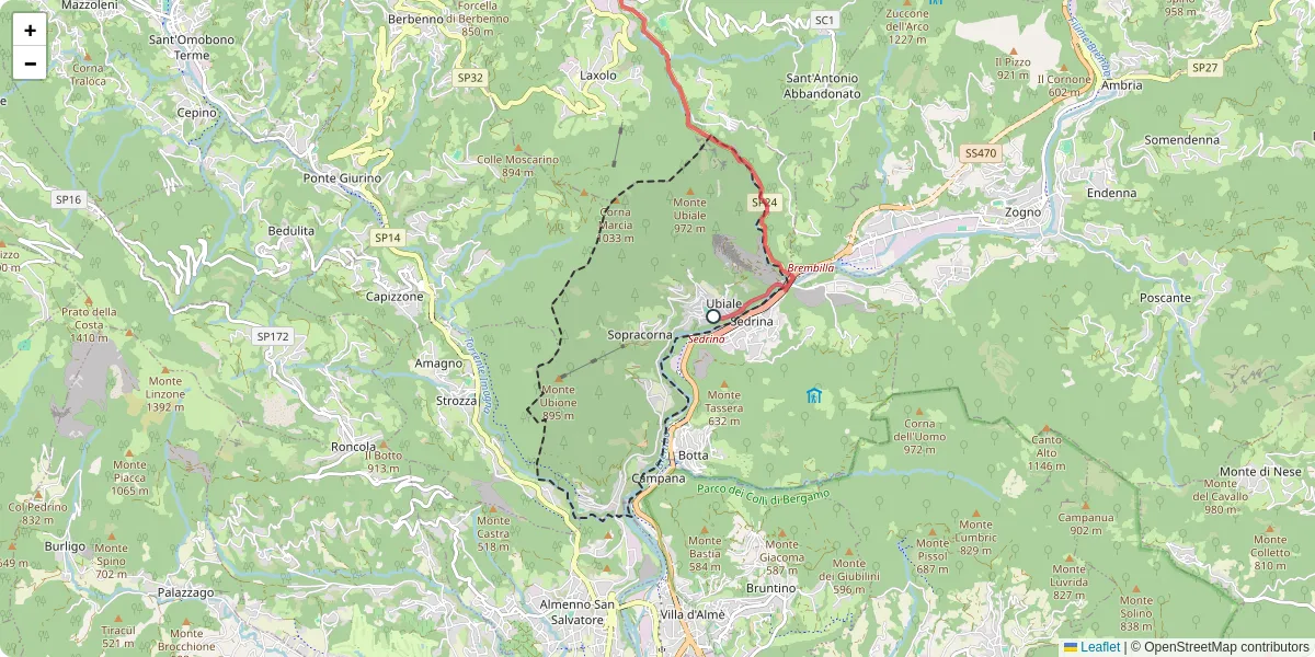 Mappa dettagliata del trasporto pubblico a Ubiale Clanezzo con linee autobus, tram e collegamenti