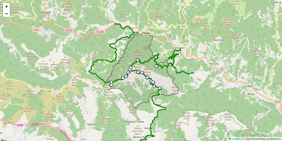 Mappa dettagliata del trasporto pubblico a Uscio con linee autobus, tram e collegamenti