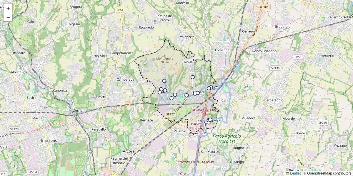 Mappa dettagliata del trasporto pubblico a Usmate Velate con linee autobus, tram e collegamenti