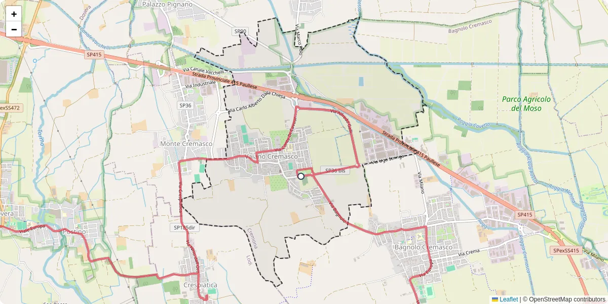 Mappa dettagliata del trasporto pubblico a Vaiano Cremasco con linee autobus, tram e collegamenti