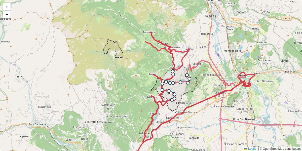 Mappa dettagliata del trasporto pubblico a Val di Chy con linee autobus, tram e collegamenti