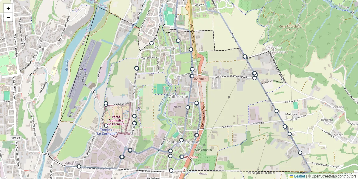 Mappa dettagliata del trasporto pubblico a Valbrembo con linee autobus, tram e collegamenti