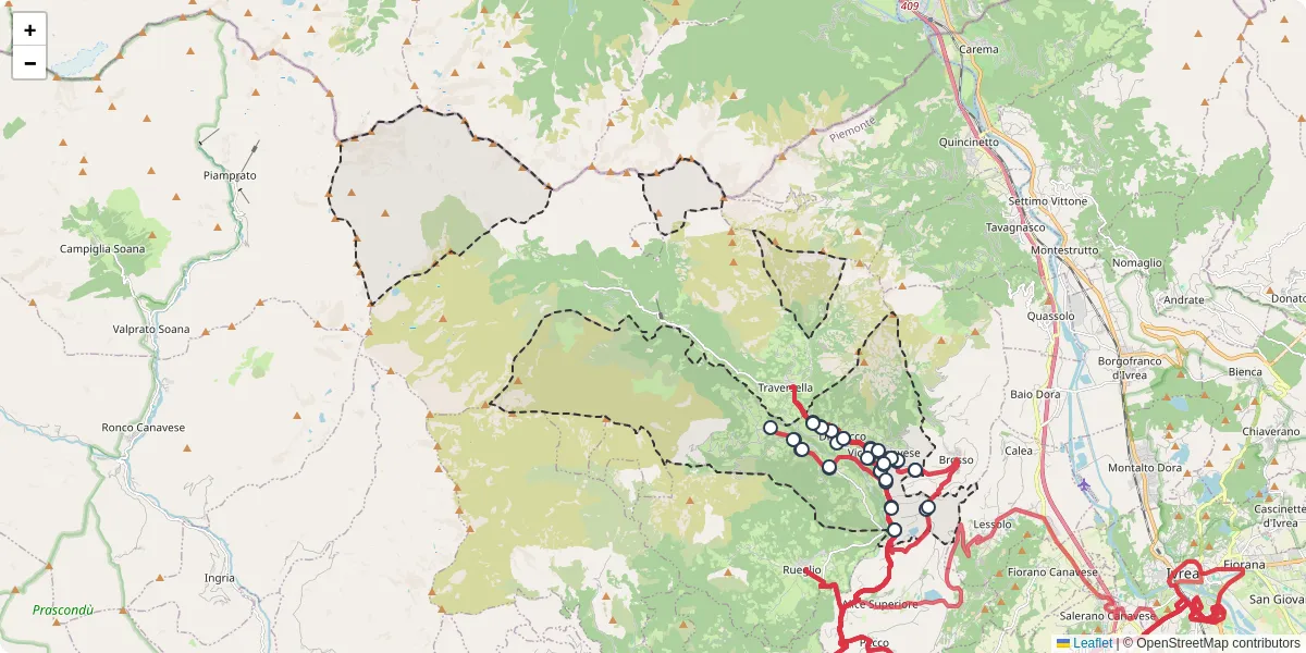 Mappa dettagliata del trasporto pubblico a Valchiusa con linee autobus, tram e collegamenti