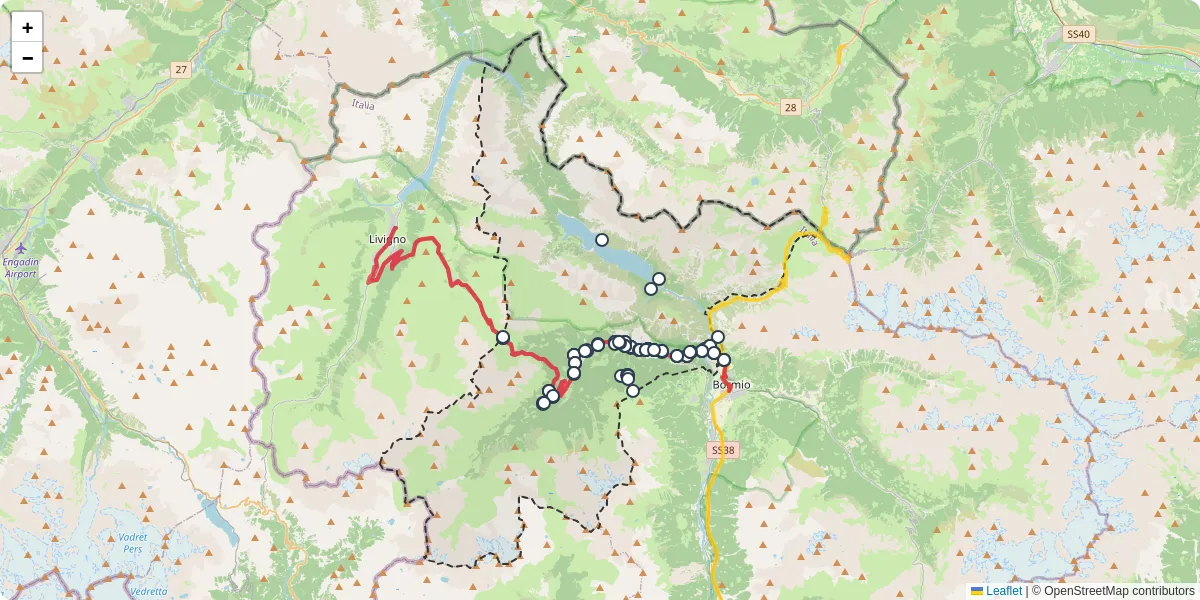 Mappa dettagliata del trasporto pubblico a Valdidentro con linee autobus, tram e collegamenti