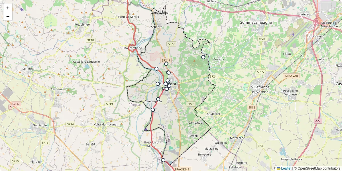 Mappa dettagliata del trasporto pubblico a Valeggio sul Mincio con linee autobus, tram e collegamenti