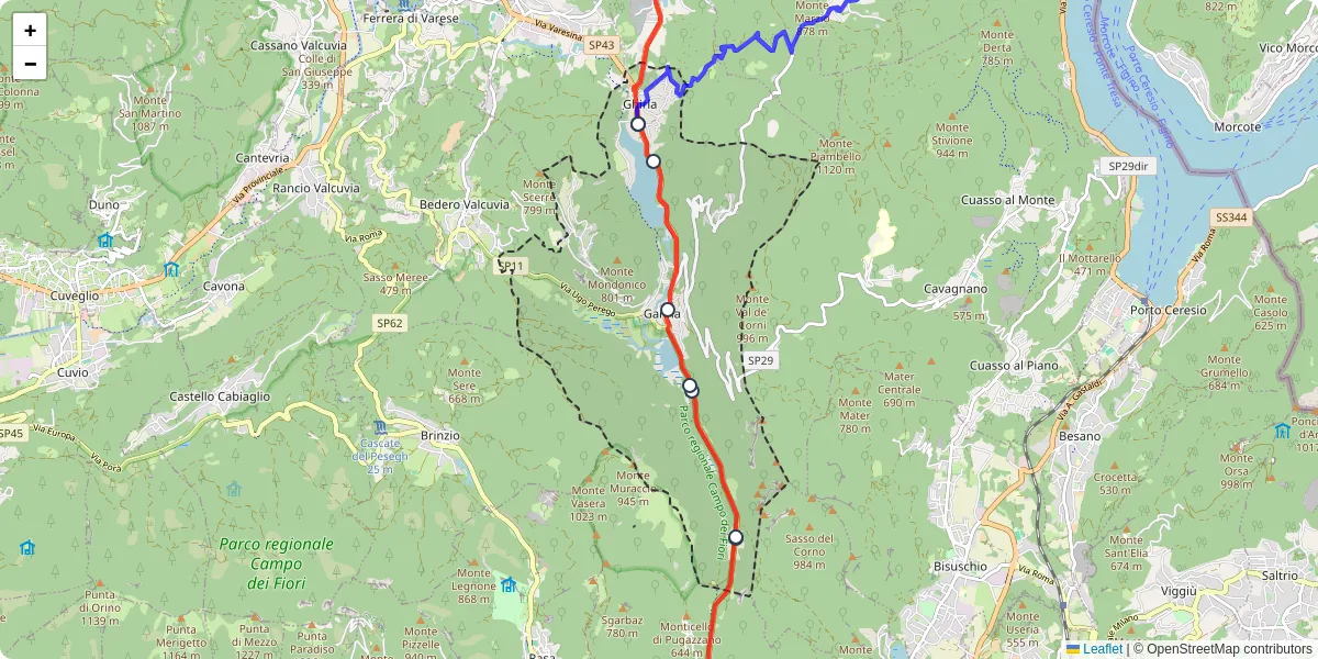 Mappa dettagliata del trasporto pubblico a Valganna con linee autobus, tram e collegamenti