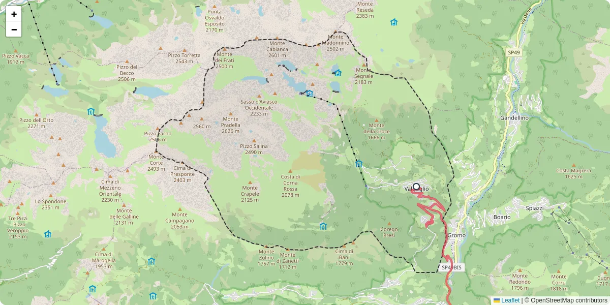 Mappa dettagliata del trasporto pubblico a Valgoglio con linee autobus, tram e collegamenti