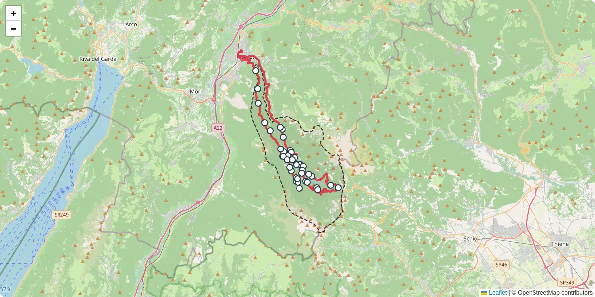 Mappa dettagliata del trasporto pubblico a Vallarsa con linee autobus, tram e collegamenti