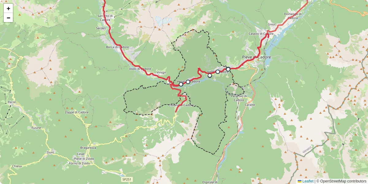 Mappa dettagliata del trasporto pubblico a Valle di Cadore con linee autobus, tram e collegamenti