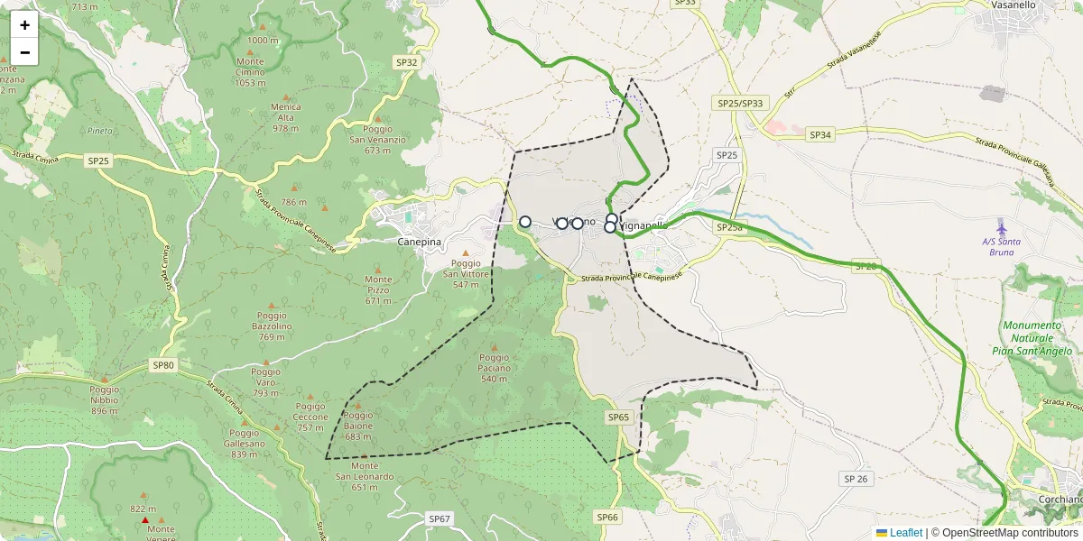 Mappa dettagliata del trasporto pubblico a Vallerano con linee autobus, tram e collegamenti