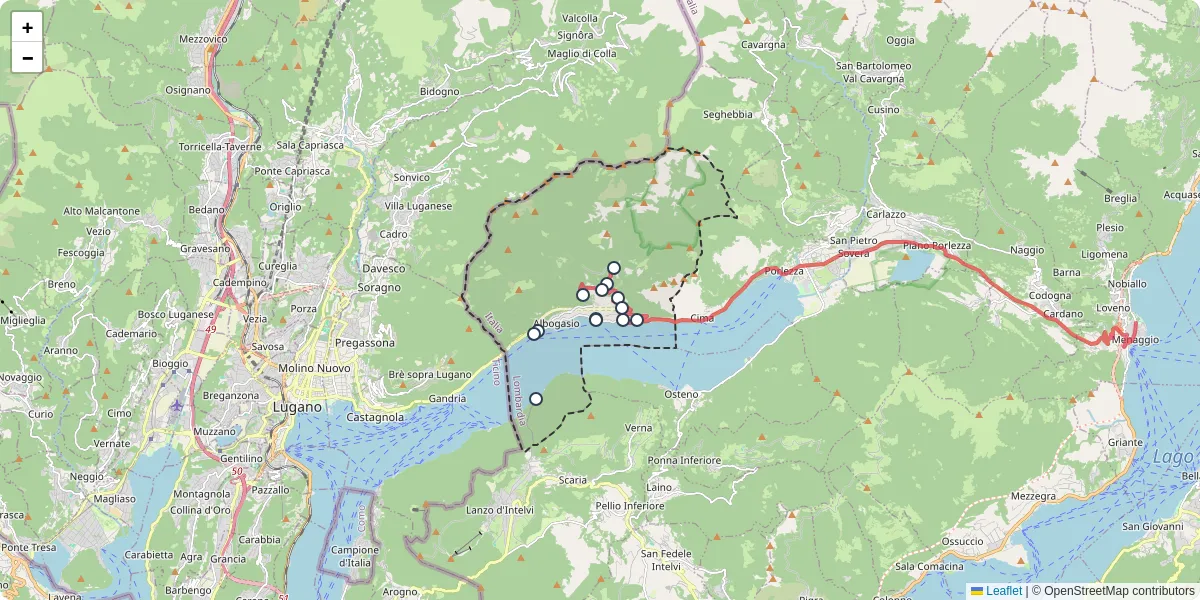 Mappa dettagliata del trasporto pubblico a Valsolda con linee autobus, tram e collegamenti