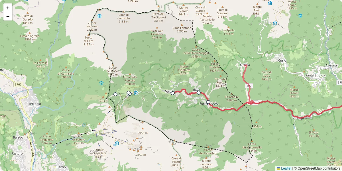 Mappa dettagliata del trasporto pubblico a Valtorta con linee autobus, tram e collegamenti