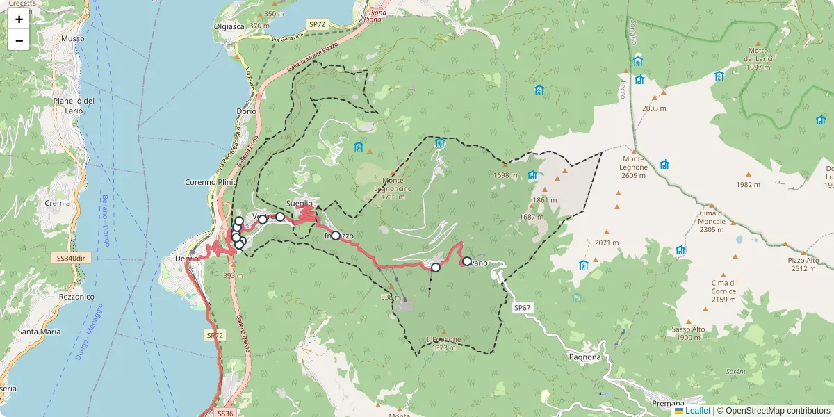 Mappa dettagliata del trasporto pubblico a Valvarrone con linee autobus, tram e collegamenti
