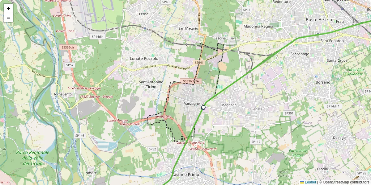 Mappa dettagliata del trasporto pubblico a Vanzaghello con linee autobus, tram e collegamenti