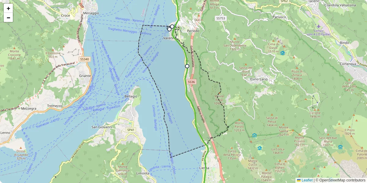 Mappa dettagliata del trasporto pubblico a Varenna con linee autobus, tram e collegamenti