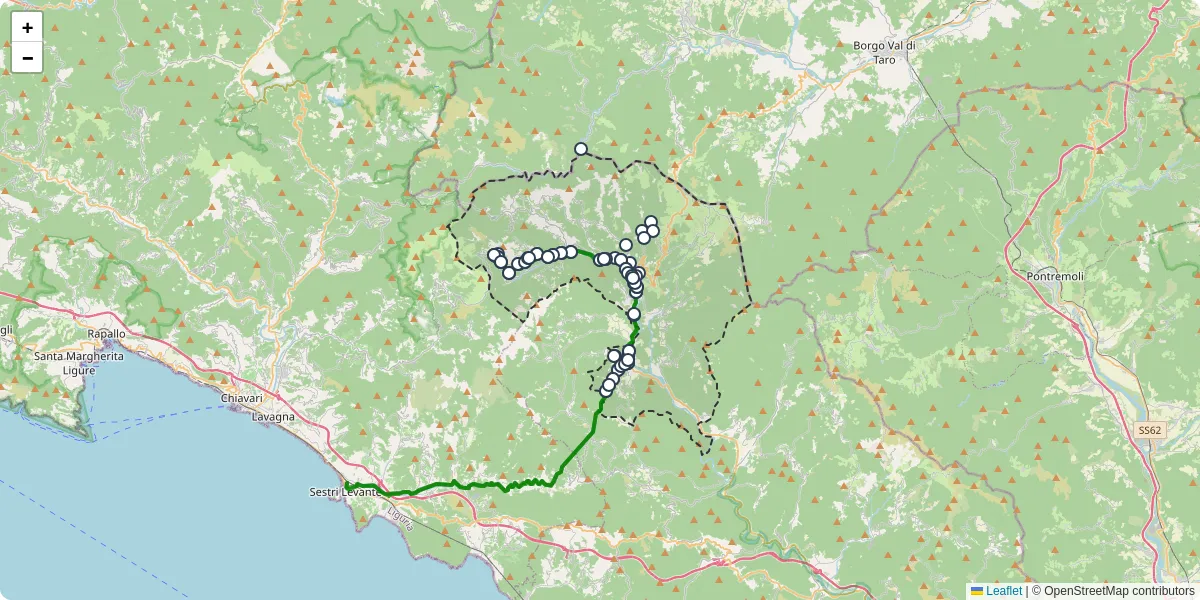 Mappa dettagliata del trasporto pubblico a Varese Ligure con linee autobus, tram e collegamenti