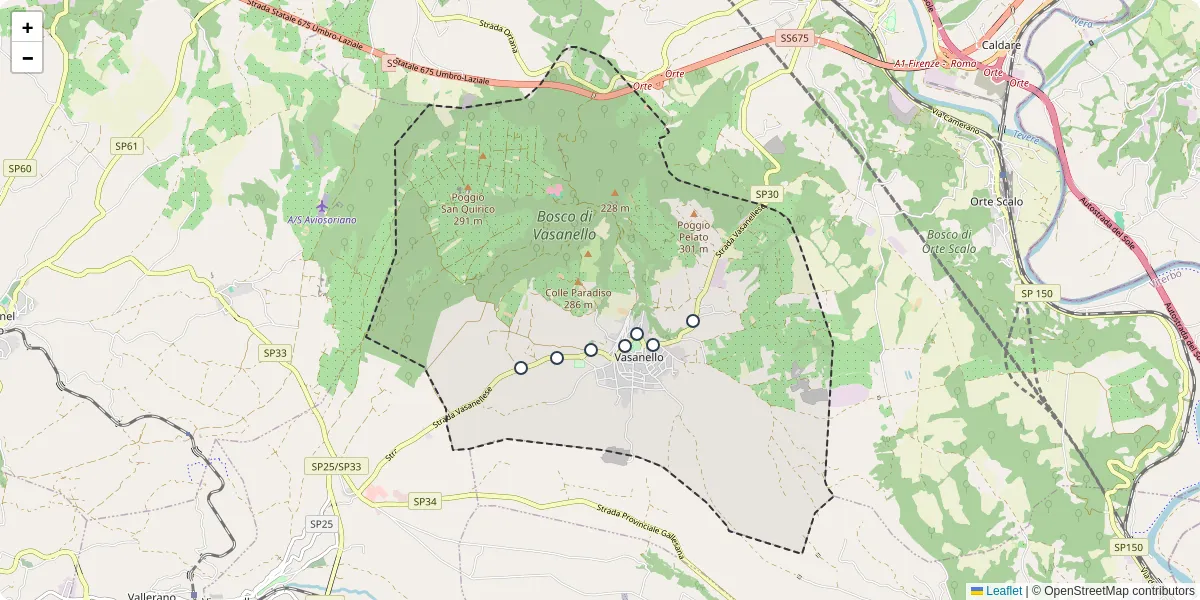 Mappa dettagliata del trasporto pubblico a Vasanello con linee autobus, tram e collegamenti
