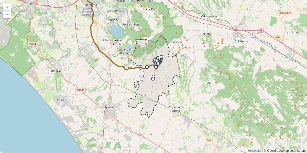 Mappa dettagliata del trasporto pubblico a Velletri con linee autobus, tram e collegamenti