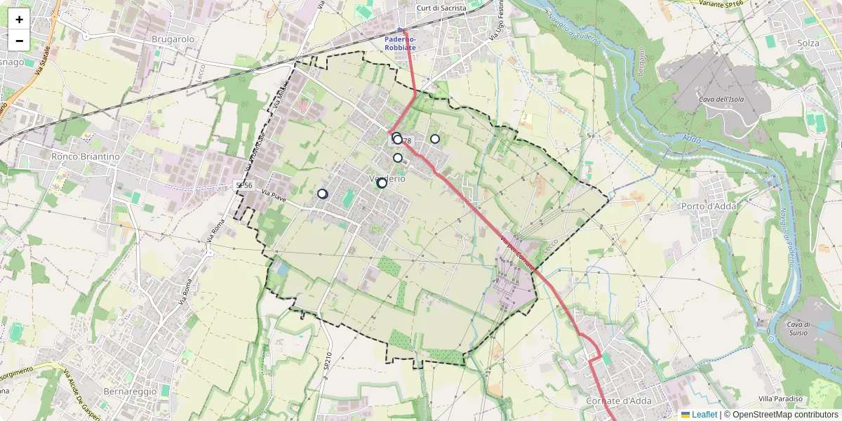 Mappa dettagliata del trasporto pubblico a Verderio con linee autobus, tram e collegamenti