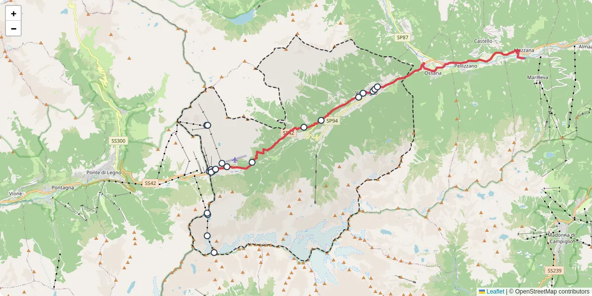 Mappa dettagliata del trasporto pubblico a Vermiglio con linee autobus, tram e collegamenti