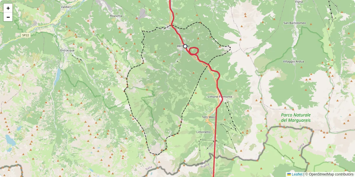 Mappa dettagliata del trasporto pubblico a Vernante con linee autobus, tram e collegamenti