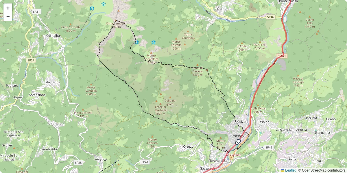 Mappa dettagliata del trasporto pubblico a Vertova con linee autobus, tram e collegamenti