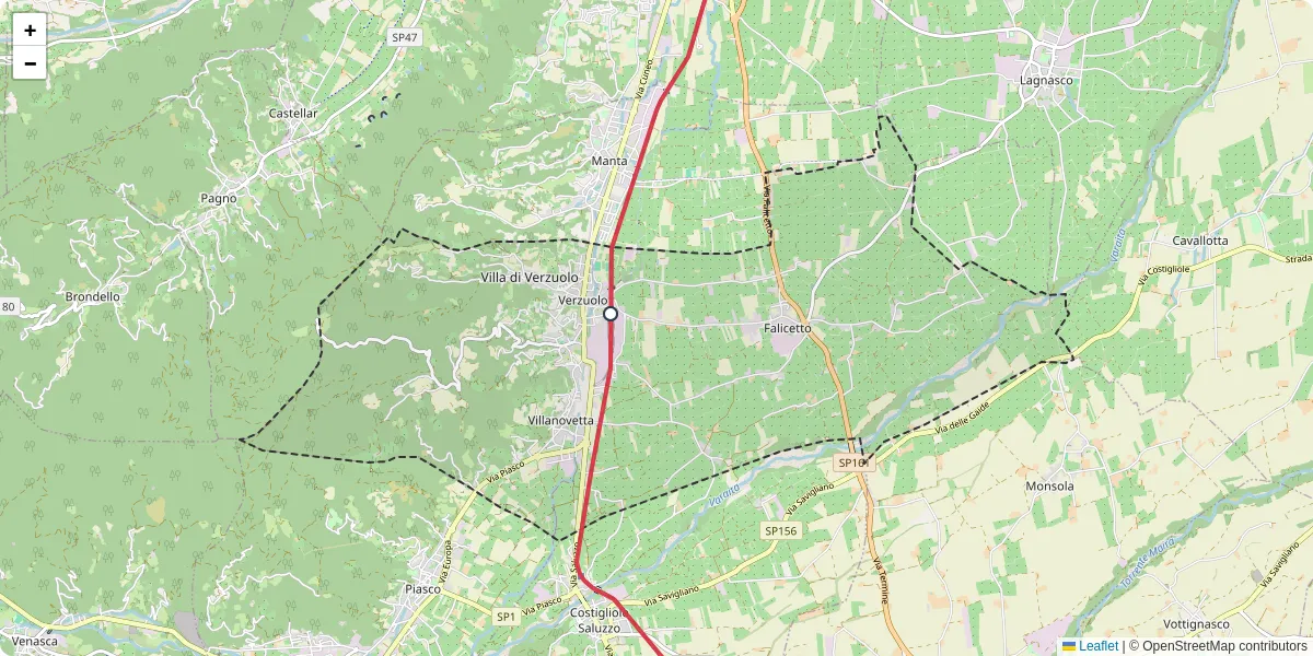 Mappa dettagliata del trasporto pubblico a Verzuolo con linee autobus, tram e collegamenti