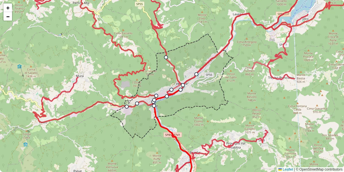 Mappa dettagliata del trasporto pubblico a Vestone con linee autobus, tram e collegamenti