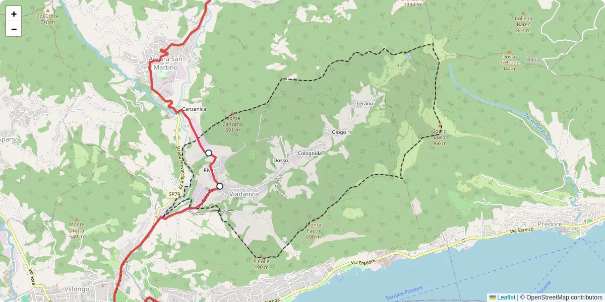 Mappa dettagliata del trasporto pubblico a Viadanica con linee autobus, tram e collegamenti