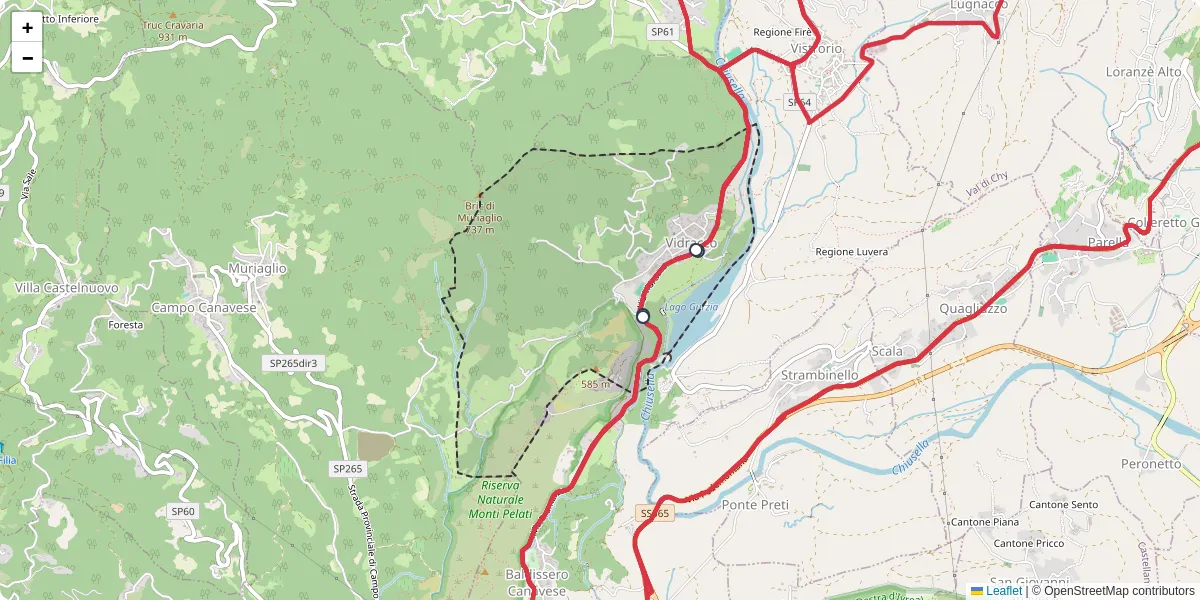 Mappa dettagliata del trasporto pubblico a Vidracco con linee autobus, tram e collegamenti