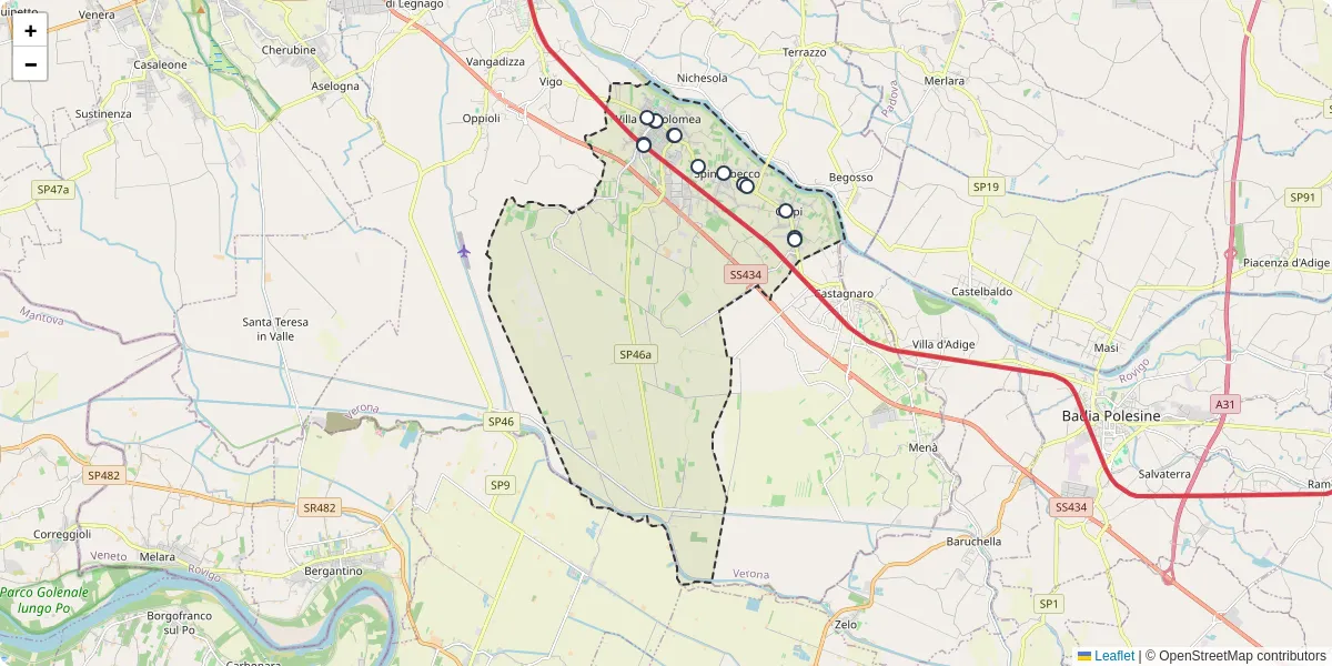 Mappa dettagliata del trasporto pubblico a Villa Bartolomea con linee autobus, tram e collegamenti