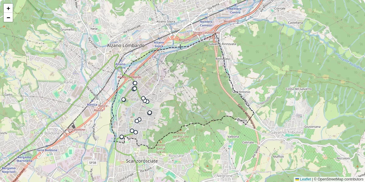 Mappa dettagliata del trasporto pubblico a Villa di Serio con linee autobus, tram e collegamenti
