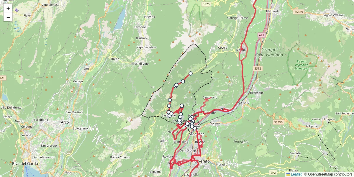 Mappa dettagliata del trasporto pubblico a Villa Lagarina con linee autobus, tram e collegamenti