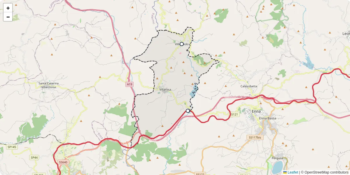 Mappa dettagliata del trasporto pubblico a Villarosa con linee autobus, tram e collegamenti
