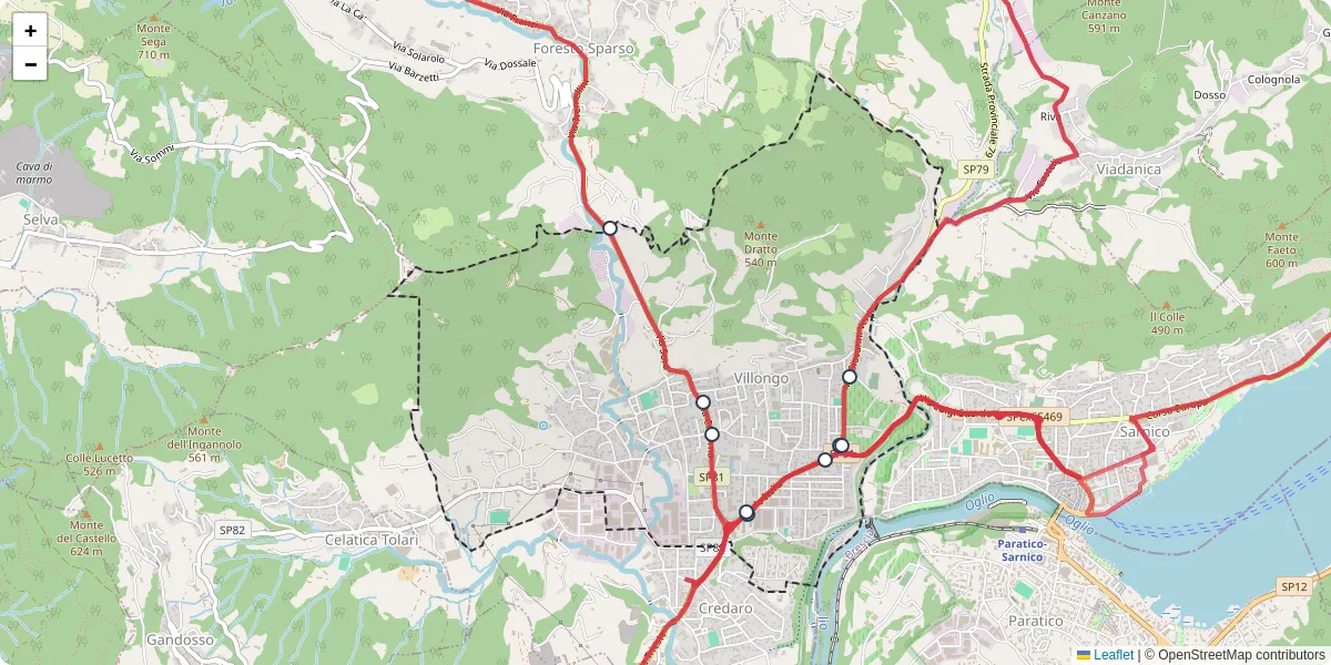 Mappa dettagliata del trasporto pubblico a Villongo con linee autobus, tram e collegamenti