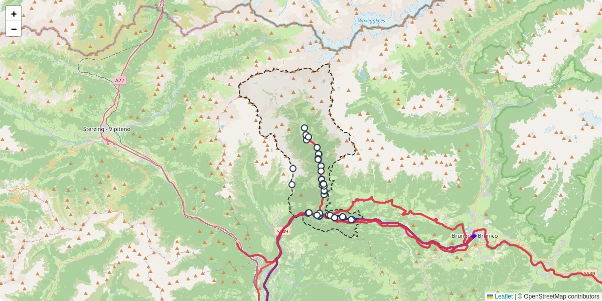 Mappa dettagliata del trasporto pubblico a Vintl - Vandoies con linee autobus, tram e collegamenti
