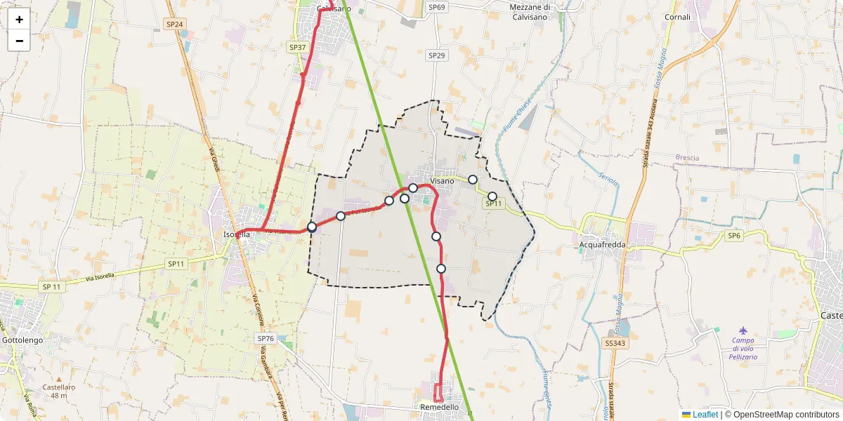 Mappa dettagliata del trasporto pubblico a Visano con linee autobus, tram e collegamenti