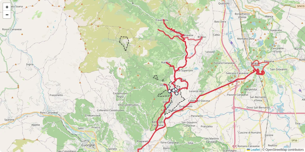 Mappa dettagliata del trasporto pubblico a Vistrorio con linee autobus, tram e collegamenti