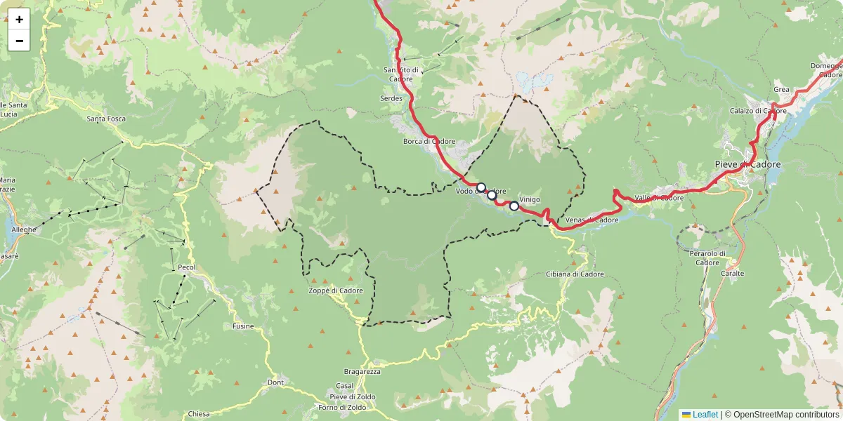 Mappa dettagliata del trasporto pubblico a Vodo di Cadore con linee autobus, tram e collegamenti