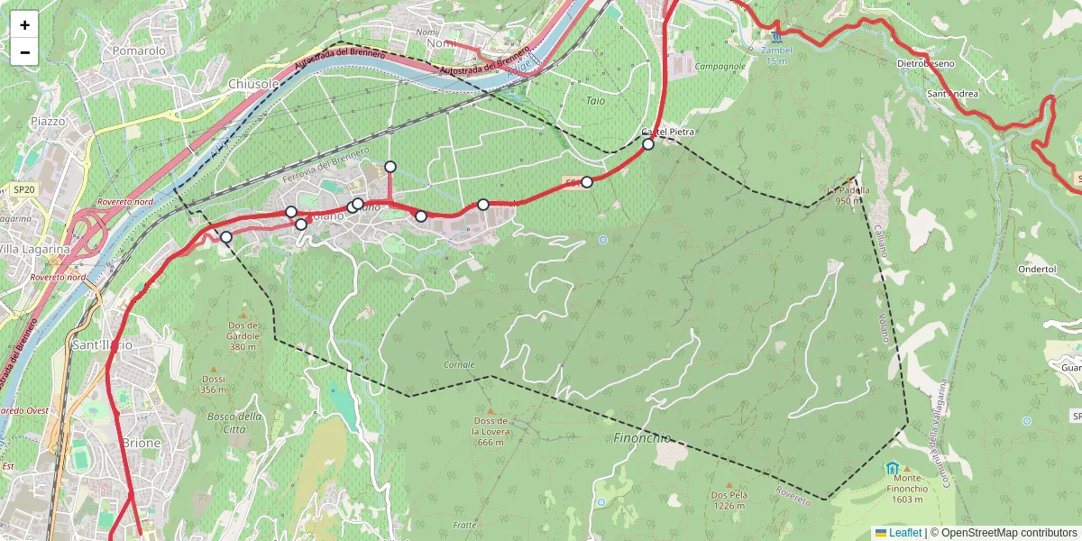 Mappa dettagliata del trasporto pubblico a Volano con linee autobus, tram e collegamenti