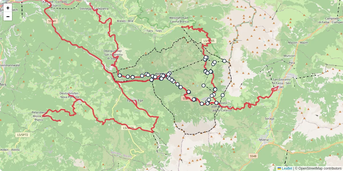 Mappa dettagliata del trasporto pubblico a Welschnofen - Nova Levante con linee autobus, tram e collegamenti