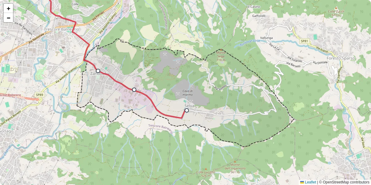 Mappa dettagliata del trasporto pubblico a Zandobbio con linee autobus, tram e collegamenti