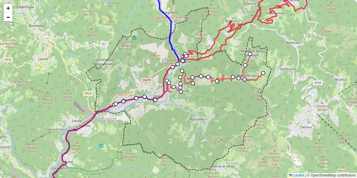 Mappa dettagliata del trasporto pubblico a Zogno con linee autobus, tram e collegamenti