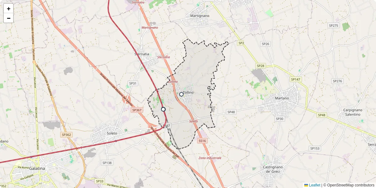 Mappa dettagliata del trasporto pubblico a Zollino con linee autobus, tram e collegamenti